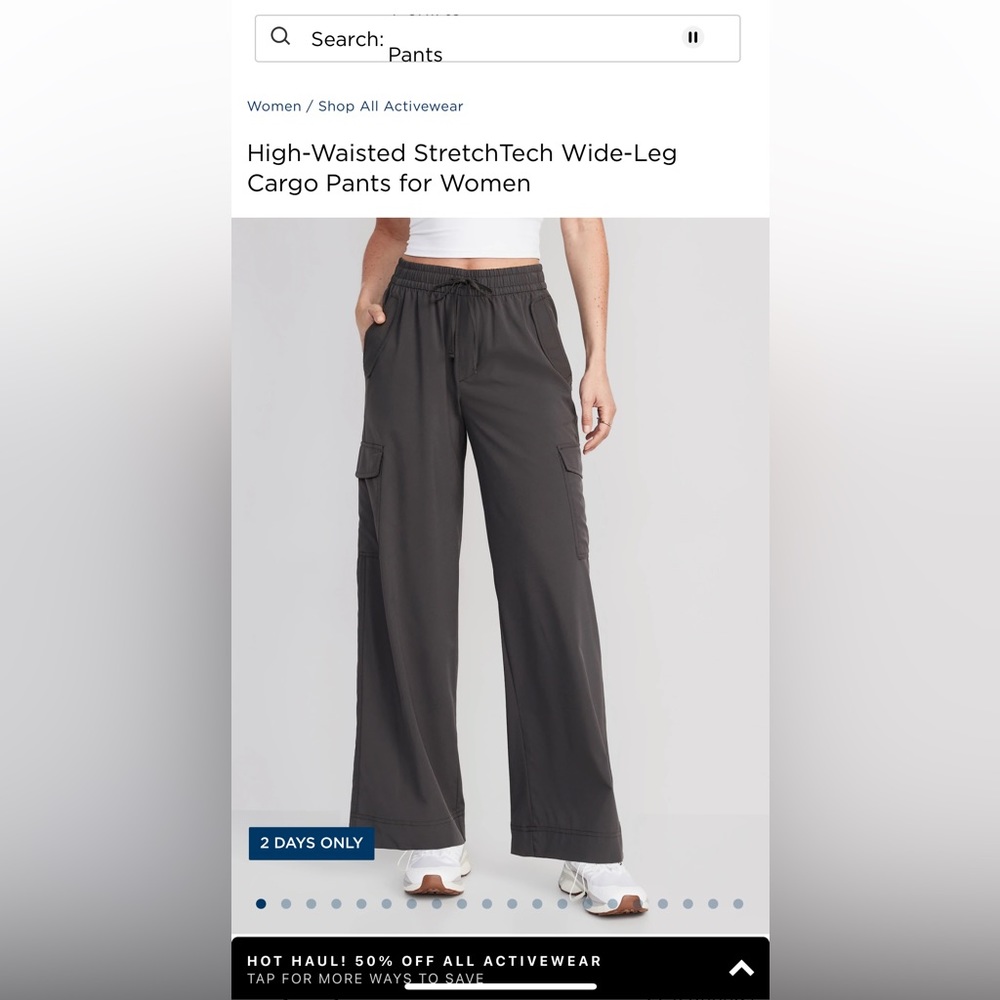 High-Waisted StretchTech Wide-Leg Cargo Pants for Women - Black